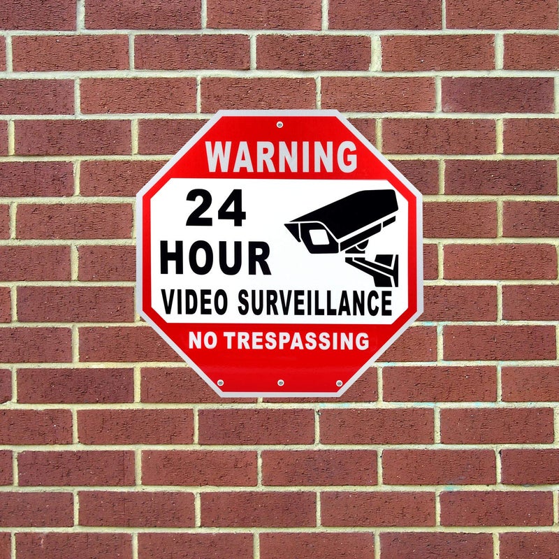 Kichwit Video Surveillance Sign No Trespassing Reflective Metal Sign, Octagon Shaped, Aluminum Yard Sign with Stakes, Measures 11.8" x 11.8" - Image 4